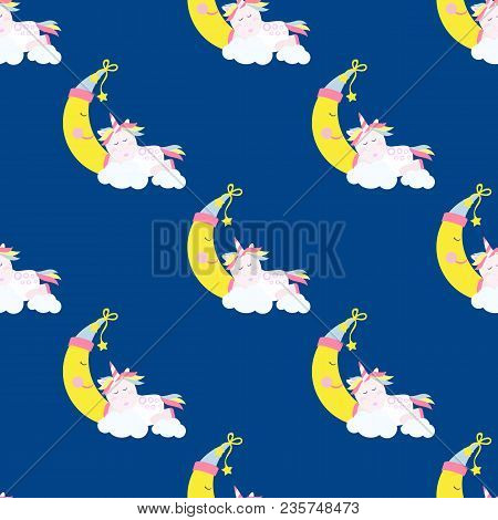 Cute Unicorn Pattern Magic Baby Vector. Fantasy Animal Lovely Horn Head Illustration Sweet Horse Dre