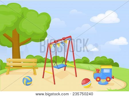 Playground Park Cartoon Vector Fun Play Kid Kindergarten Illustration Child Outdoor Equipment. Child