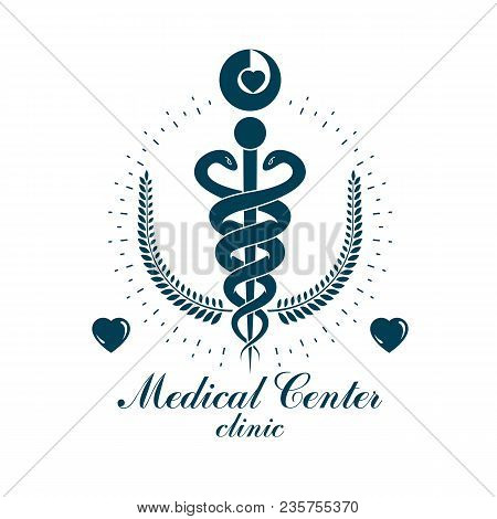 Aesculapius Vector Abstract Business Logo For Use In Medical Treatment. Cardiovascular System Diseas