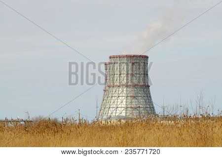 Large Cooling Pipes At The Thermal Power Plant.inside Them Steam Is Cooled And Condensed Water.