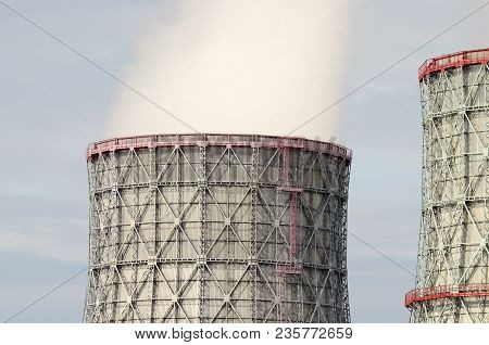 Large Cooling Pipes At The Thermal Power Plant.inside Them Steam Is Cooled And Condensed Water.