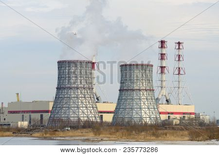 Large Cooling Pipes At The Thermal Power Plant.inside Them Steam Is Cooled And Condensed Water.