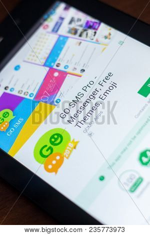 Ryazan, Russia - March 21, 2018 - Go Sms Pro Mobile App On The Display Of Tablet Pc