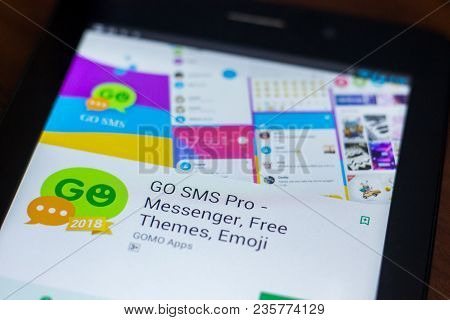 Ryazan, Russia - March 21, 2018 - Go Sms Pro Mobile App On The Display Of Tablet Pc