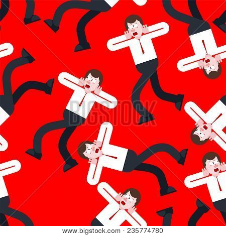 Shock Seamless Pattern. Panic People Background. Mental Jolt And Fear Ornament