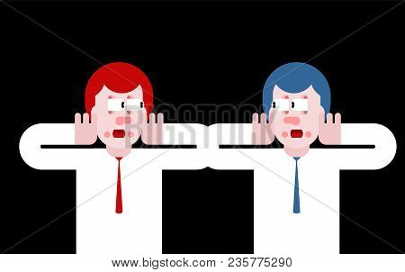 Shock In Office. Panic People. Mental Jolt And Fear