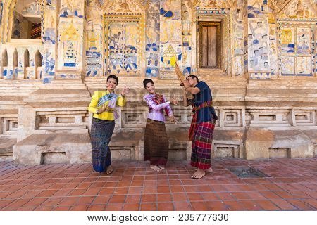 Khonkaen, Thailand - December 19, 2015: Thai Northeastern Traditional Dancing With Music By Traditio