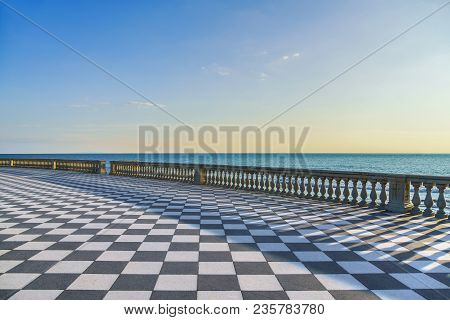 Mascagni Terrazza Terrace Belvedere Seafront At Sunset. Livorno Tuscany Italy Europe.