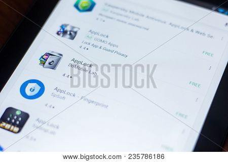 Ryazan, Russia - March 21, 2018 - Applock Icon In The List Of Mobile Apps