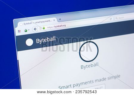 Ryazan, Russia - March 29, 2018 - Homepage Of Byteball Crypty Currency On The Display Of Pc