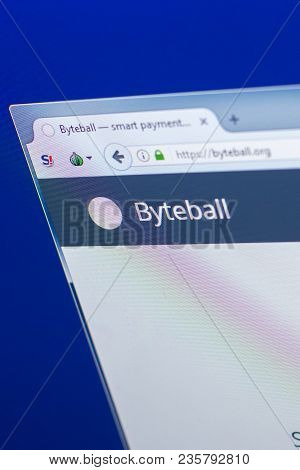 Ryazan, Russia - March 29, 2018 - Homepage Of Byteball Crypty Currency On The Display Of Pc
