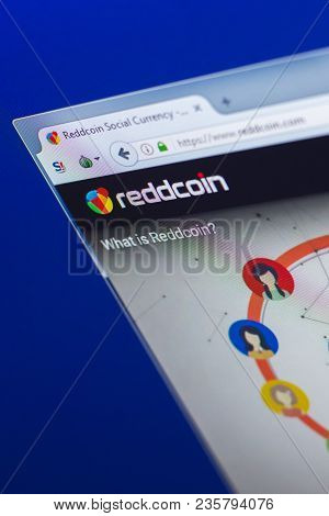 Ryazan, Russia - March 29, 2018 - Homepage Of Reddcoin Social Crypto Currency On The Display Of Pc, 