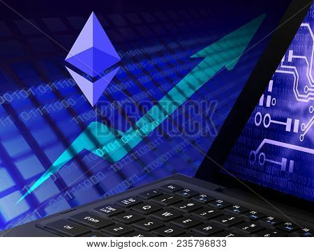 3d Illustration, Mining Farms For Ethereum, Earnings On Cryptocurrencies, New Technologies