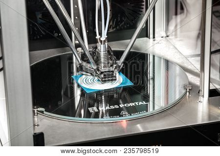Moscow, Russia - October, 2016: 3d Printer Mass Portal Printing Process