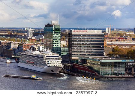 Amsterdam, Netherlands - April, 2017: Aerial View Of Amsterdam City, Holland
