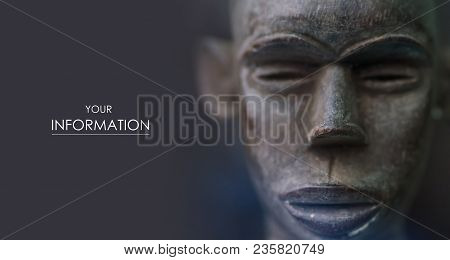 African Figurine Face Wooden Macro Photo Eyes Pattern Background