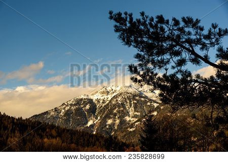 Mountains In, Styria, Austria Bad Mitterndorf View On A Snowy Terrains Surrounding Resorts