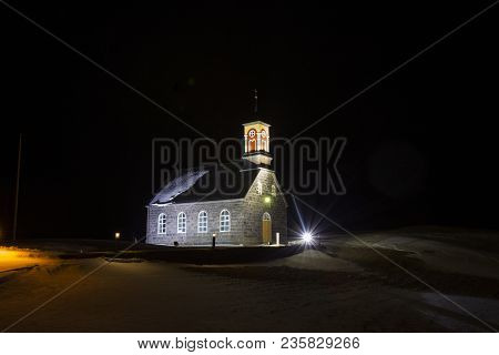 The Stone Church Hvalsneskirkja Located In Sandgerdi Iceland