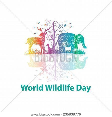 World Wildlife Day With Sketch Animals Style