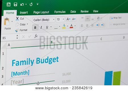 New York, Usa - April 12, 2018: Family Budget In Microsoft Excel On Computer Screen Close Up