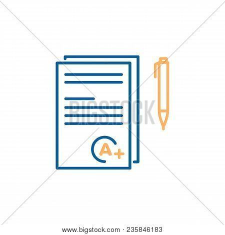 Exam Grade Success Best Score A Plus. Thin Line Icon Trendy Design With Test Papers, Grade And Pen