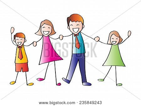 Cute Cartoon Of Happy Family Holding Hands