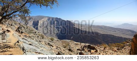 Panoramic View Of Jebel Shams Massive Canyon In Oman