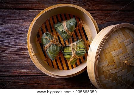 Zongzi Glutinous sticky Rice Dumplings recipe wrap with bamboo leaves asian food