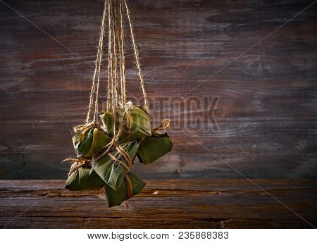 Zongzi Glutinous sticky Rice Dumplings recipe wrap with bamboo leaves asian food