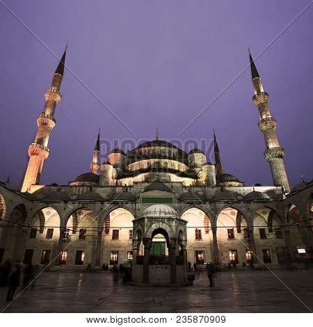 Istanbul, Turkey - April 6, 2013: Blue Mosque Or Sultanahmet Camii In Istanbul With Night Illuminati