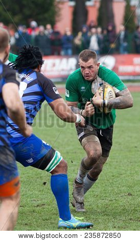 CLUJ-NAPOCA, ROMANIA - 31 March 2018: Rugby cup final between CSM Stiinta Baia Mare vs CSM Bucuresti on 31.03.2018 in Cluj-Napoca, Romania