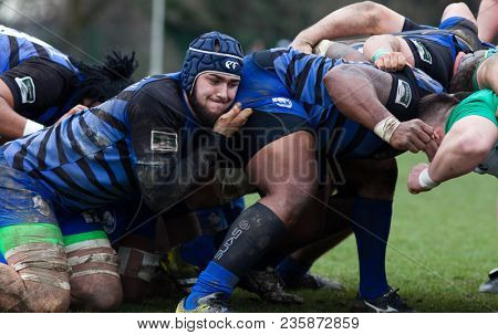 CLUJ-NAPOCA, ROMANIA - 31 March 2018: Rugby cup final between CSM Stiinta Baia Mare vs CSM Bucuresti on 31.03.2018 in Cluj-Napoca, Romania