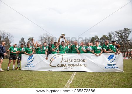 CLUJ-NAPOCA, ROMANIA - 31 March 2018: Rugby cup final between CSM Stiinta Baia Mare vs CSM Bucuresti on 31.03.2018 in Cluj-Napoca, Romania
