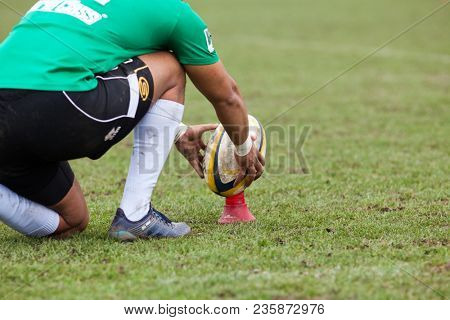 CLUJ-NAPOCA, ROMANIA - 31 March 2018: Rugby cup final between CSM Stiinta Baia Mare vs CSM Bucuresti on 31.03.2018 in Cluj-Napoca, Romania