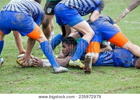 CLUJ-NAPOCA, ROMANIA - 31 March 2018: Rugby cup final between CSM Stiinta Baia Mare vs CSM Bucuresti on 31.03.2018 in Cluj-Napoca, Romania