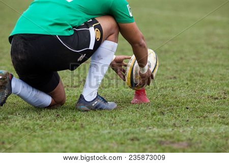 CLUJ-NAPOCA, ROMANIA - 31 March 2018: Rugby cup final between CSM Stiinta Baia Mare vs CSM Bucuresti on 31.03.2018 in Cluj-Napoca, Romania