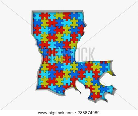 Louisiana LA Puzzle Pieces Map Working Together 3d Illustration
