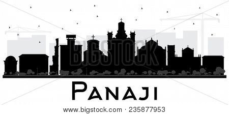 Panaji India City Skyline Silhouette with Black Buildings Isolated on White. Business Travel and Tourism Concept with Historic Architecture. Panaji Cityscape with Landmarks.