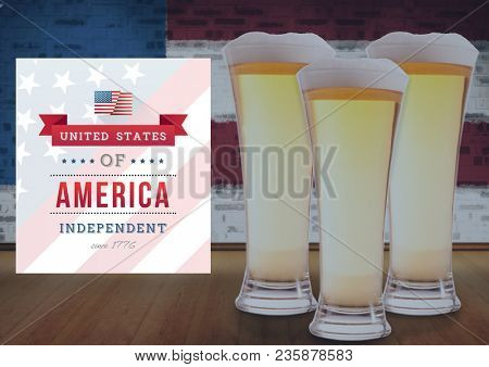 beers on a table against american flag