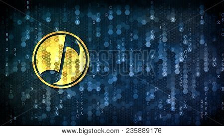 Musicoin Cryptocurrency. Yellow Trading Sign On The Pixelated Background With Blank Copyspace For Ca