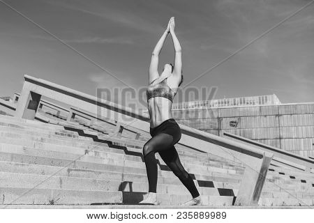 Fitness Woman Concept. Yoga And Meditation In A Modern Urbanistic City. Young Attractive Girl - Yoga