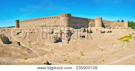 Panorama Of Huge Outer Walls Of Arg-e Rayen - The Ancient Citadel, Located At Haraz Mountain Foot In