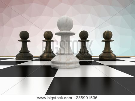 Chess pieces against pink green vector mesh