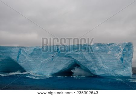 A Large Tabular Iceberg Floating In The Southern Atlantic Ocean, Near Antarctica.