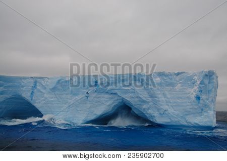 A Large Tabular Iceberg Floating In The Southern Atlantic Ocean, Near Antarctica.