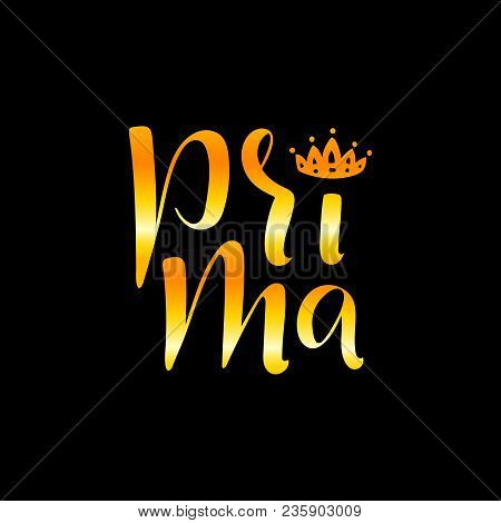 Hand Drawn Lettering Phrase Prima. Vector Illustration.  Сan Be Use For Dance Studio Decor, Gift, Me