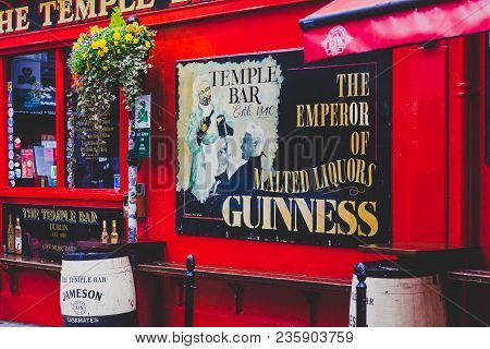 Dublin, Ireland - April 12th, 2018: The Temple Bar Pub In Dublin, Arguably The Most Popular Traditio