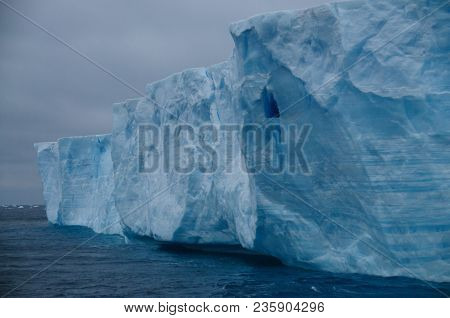 A Large Tabular Iceberg Floating In The Southern Atlantic Ocean, Near Antarctica.