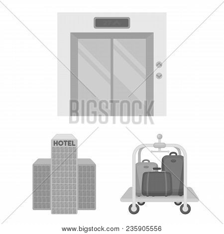 Hotel And Equipment Monochrome Icons In Set Collection For Design. Hotel And Comfort Vector Symbol S
