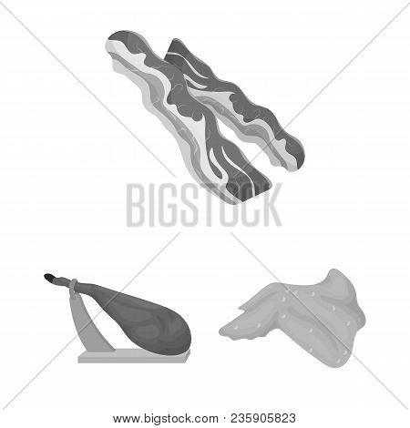 Different Meat Monochrome Icons In Set Collection For Design. Meat Product Vector Symbol Stock  Illu